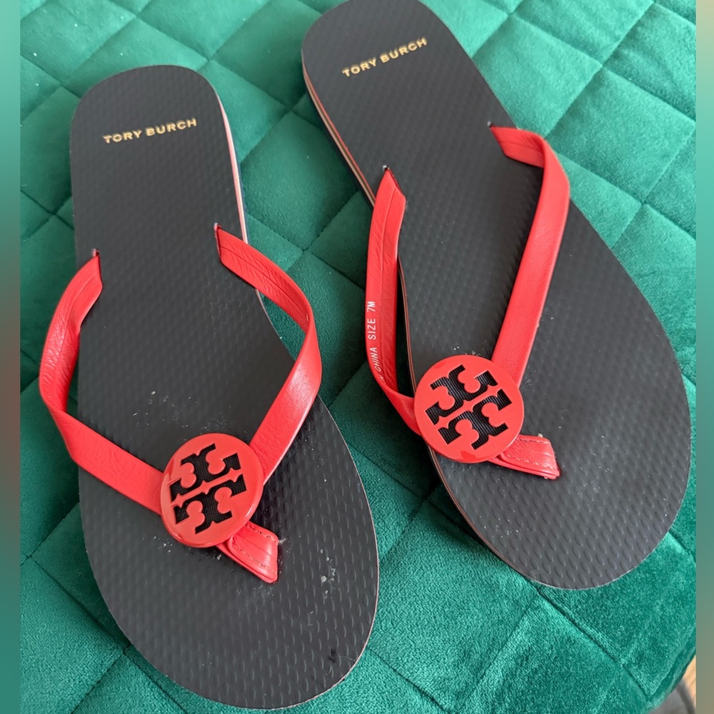 Tory Burch Red and Black Flip Flops 7